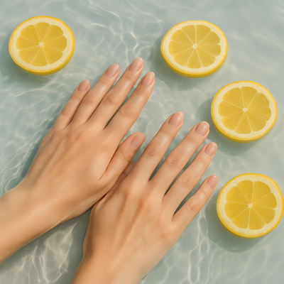 Vitamine C Douche – Bescherm je huid tegen chloor Handen in water met citroenen – Vitamine C Douche beschermt de huid tegen chloor